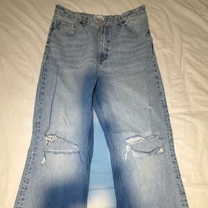 Zara Light Blue High Rise Distressed Jeans